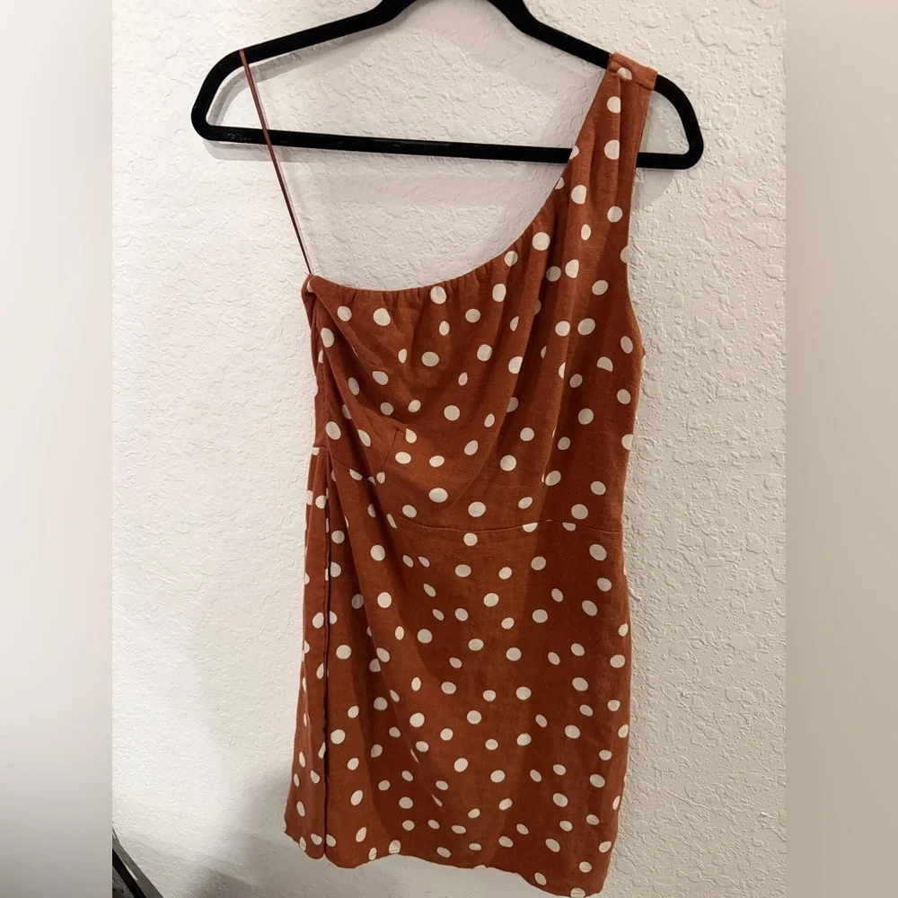 Abercrombie & Fitch Brown Polka Dot One-Shoulder Dress - Picture 1 of 5